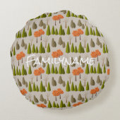 Custom Family Name Autumn Tree Pattern ラウンドクッション (裏面)