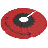 Custom Family Name Black Red Christmas Tree Skirt フェイクリネンツリースカート (アングル)