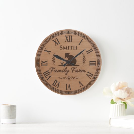 Custom Family Name Clock – Farmer Planting Scene ラージ壁時計 (ホーム)