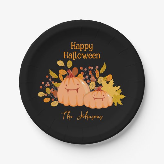 Custom Family Name Happy Halloween  ペーパープレート (正面)