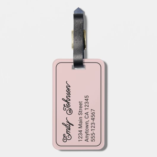 Custom Family Name in Elegant Script Blush Pink ラゲッジタグ (裏面縦)