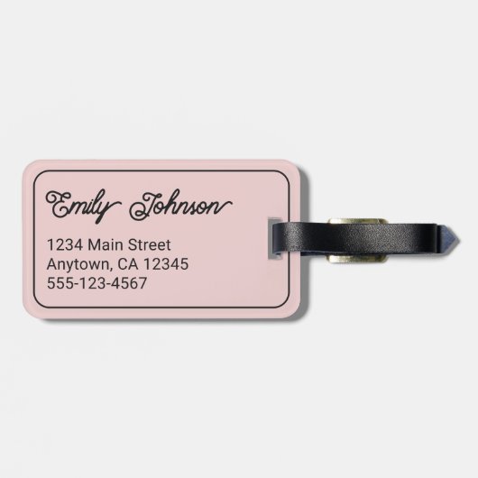 Custom Family Name in Elegant Script Blush Pink ラゲッジタグ (裏面横)