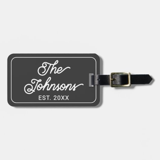 Custom Family Name in Elegant Script Charcoal Gray ラゲッジタグ (正面横)