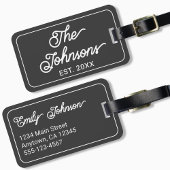 Custom Family Name in Elegant Script Charcoal Gray ラゲッジタグ