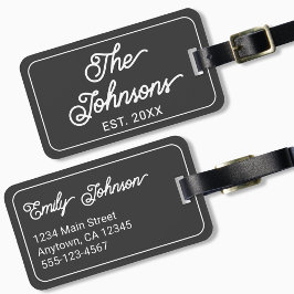 Custom Family Name in Elegant Script Charcoal Gray ラゲッジタグ