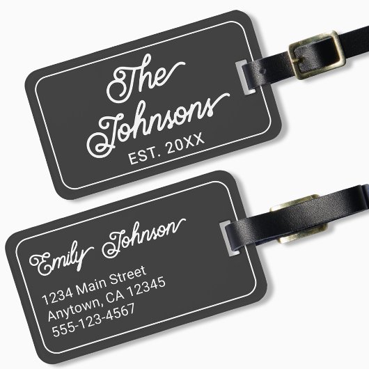 Custom Family Name in Elegant Script Charcoal Gray ラゲッジタグ