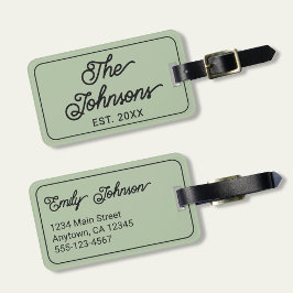 Custom Family Name in Elegant Script Sage Green ラゲッジタグ