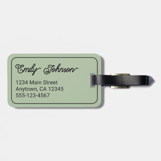 Custom Family Name in Elegant Script Sage Green ラゲッジタグ (裏面横)