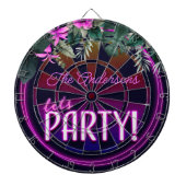 Custom Family Name Let's Party Pink Neon Tropical ダーツボード (正面)