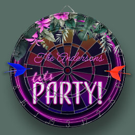 Custom Family Name Let's Party Pink Neon Tropical ダーツボード
