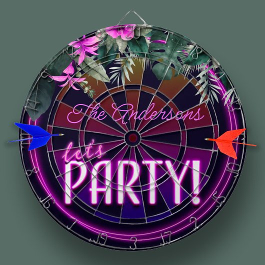 Custom Family Name Let's Party Pink Neon Tropical ダーツボード