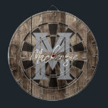 Custom Family Name Monogram Dart Board ダーツボード<br><div class="desc">Faux wooden background with monogram and family name in center of the board. Other colors available in the shop.</div>