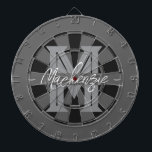 Custom Family Name Monogram Gray ダーツボード<br><div class="desc">Gray background with monogram and family name in center of the board. Other colors available in the shop.</div>