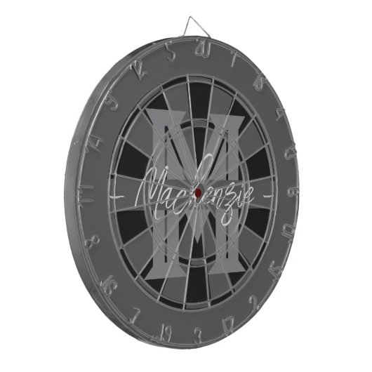 Custom Family Name Monogram Gray ダーツボード (正面左)