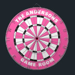 Custom Family Name Pink Black Dartboard ダーツボード<br><div class="desc">Personalize this pink and black dartboard with your family name and game room or established date,  etc. Designed for you by Blackberry Boulevard.</div>