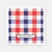Custom Family Name Red and Blue Plaid スタンダードカクテルナプキン (正面)