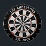 Custom Family Name Rustic Black White Dartboard ダーツボード<br><div class="desc">Personalize this rustic black and white and red dartboard with your family name and established date. Designed for you by Blackberry Boulevard.</div>