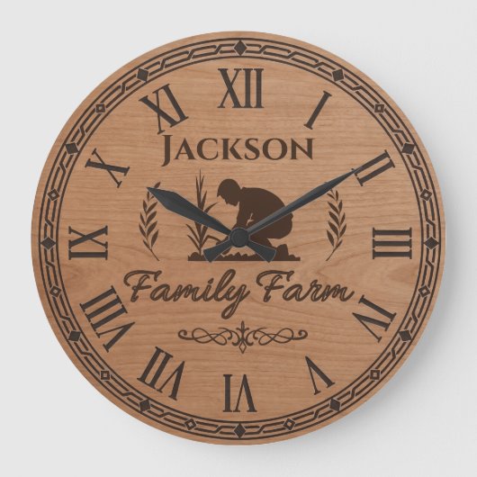 Custom Family Name Wall Clock – Family Farm  ラージ壁時計 (正面)