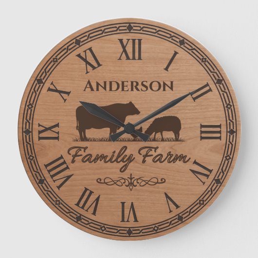 Custom Family Name Wall Clock – Farmhouse Decor  ラージ壁時計 (正面)