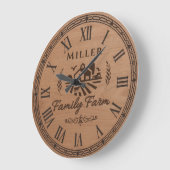 Custom Family Name Wall Clock – Farmhouse Scene  ラージ壁時計 (傾斜)