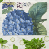 Custom Family Name Watercolor Hydrangea キッチンタオル (折り畳み)