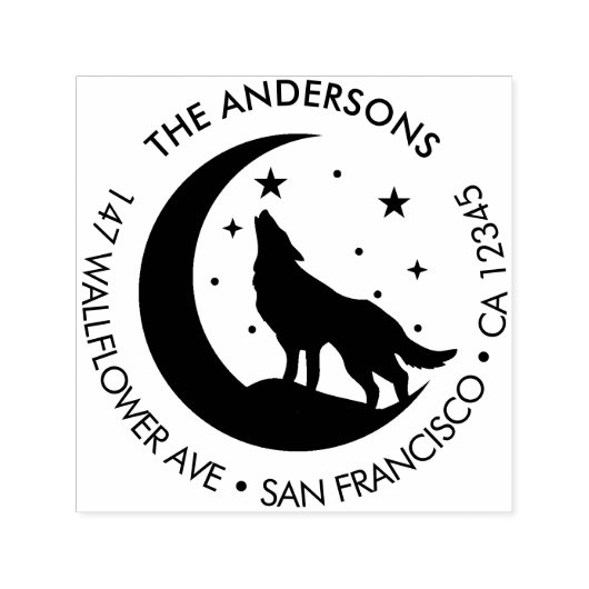 Custom Family Name Wolf Moon Return Address セルフインキングスタンプ (デザイン)