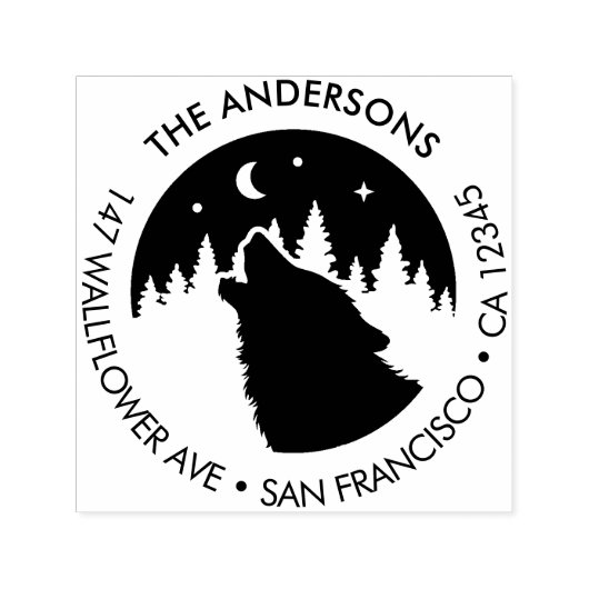 Custom Family Name Wolf Moon Return Address セルフインキングスタンプ (デザイン)