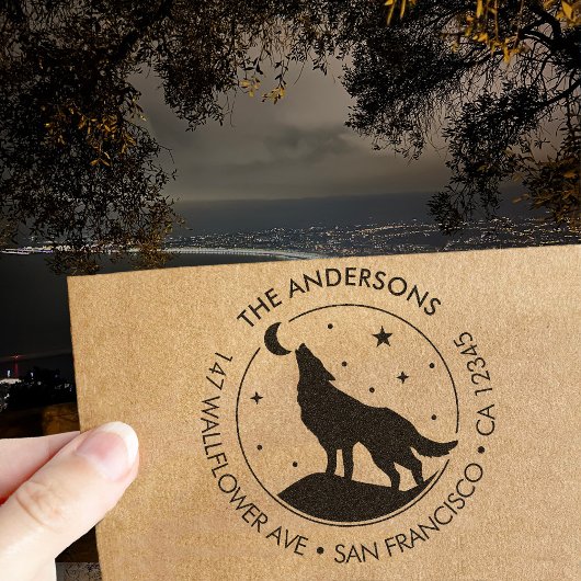 Custom Family Name Wolf Moon Return Address セルフインキングスタンプ