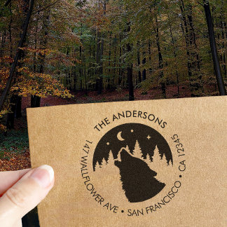 Custom Family Name Wolf Moon Return Address セルフインキングスタンプ