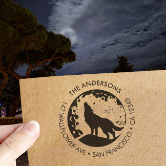 Custom Family Name Wolf Moon Return Address セルフインキングスタンプ