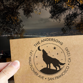 Custom Family Name Wolf Moon Return Wood Art Stamp ラバースタンプ