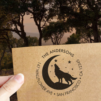 Custom Family Name Wolf Moon Return Wood Art Stamp ラバースタンプ