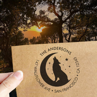 Custom Family Name Wolf Moon Return Wood Art Stamp ラバースタンプ