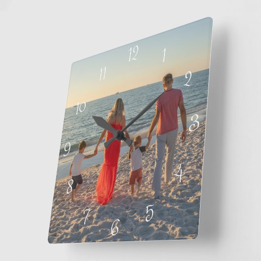 Custom Family Photo スクエア壁時計 (傾斜)