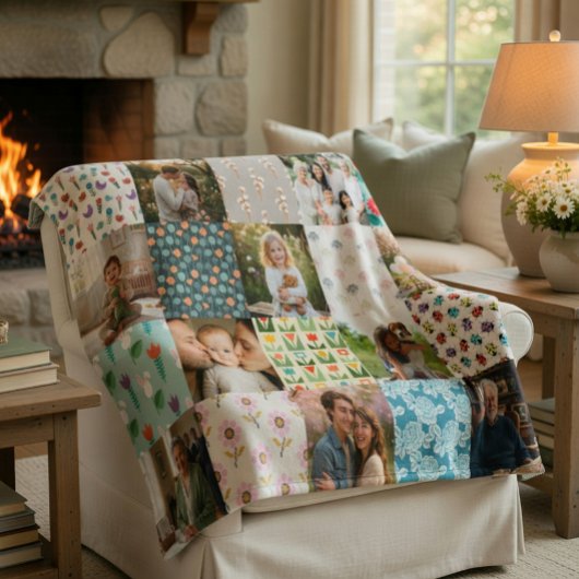 Custom Family Photo Blanket Collage Gift フリースブランケット