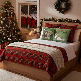Custom Family Photo Christmas Pillow | Snowman Bac クッション