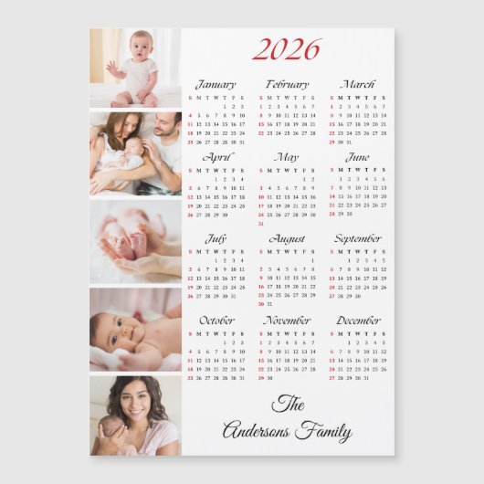 Custom Family Photo Collage 2026 Calendar Magnet (正面)