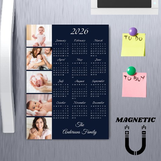 Custom Family Photo Collage 2026 Calendar Magnet