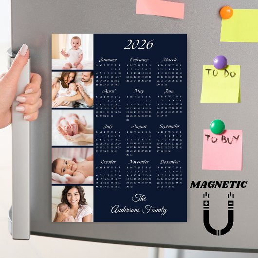 Custom Family Photo Collage 2026 Calendar Magnet