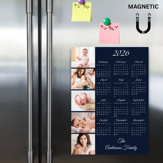 Custom Family Photo Collage 2026 Calendar Magnet