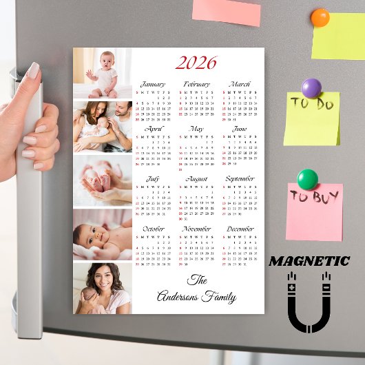 Custom Family Photo Collage 2026 Calendar Magnet