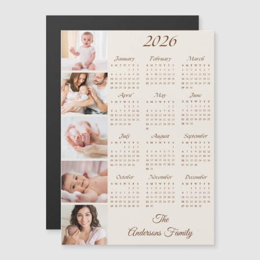 Custom Family Photo Collage 2026 Calendar Magnet (正面/裏面)