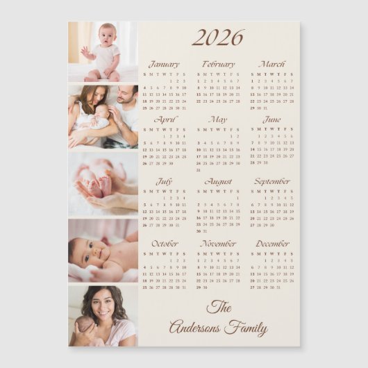 Custom Family Photo Collage 2026 Calendar Magnet (正面)