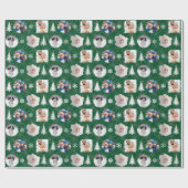 Custom Family Photo Collage Green Christmas ラッピングペーパー (フラット)