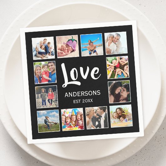 Custom Family Photo Collage Personalized Black スタンダードカクテルナプキン