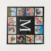 Custom Family Photo Collage Personalized Black タペストリー (正面(横))