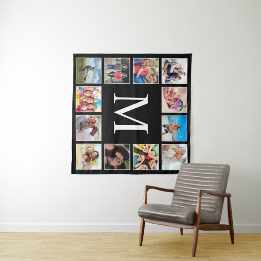 Custom Family Photo Collage Personalized Black タペストリー (インサイチュ(横))