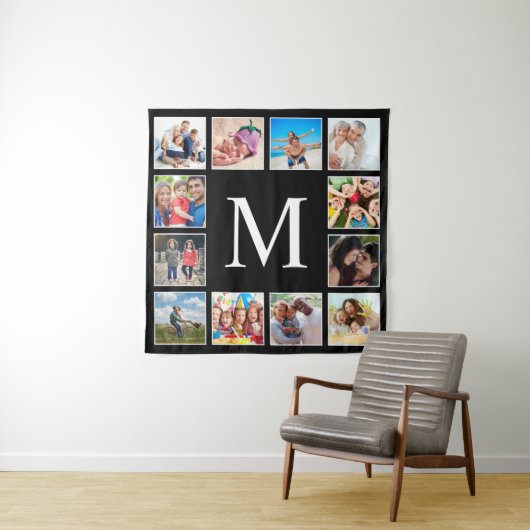Custom Family Photo Collage Personalized Black タペストリー (インサイチュ)