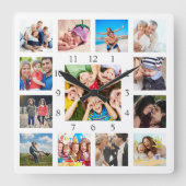 Custom Family Photo Collage Personalized White スクエア壁時計 (正面)