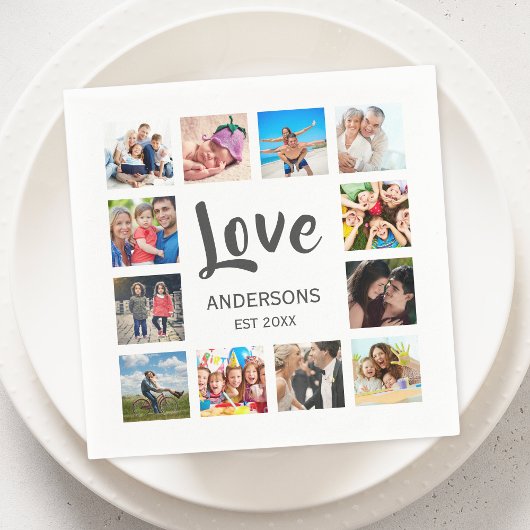 Custom Family Photo Collage Personalized White スタンダードカクテルナプキン